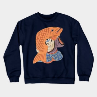 Cute Japanese Samurai Wrestler with Giant Fish Kawaii Crewneck Sweatshirt